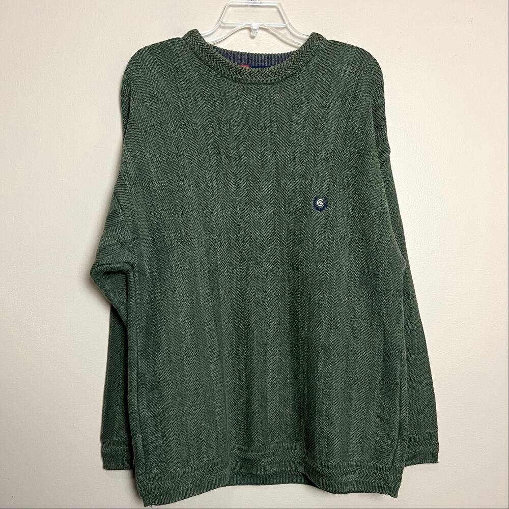 Vintage Chaps Ralph Lauren Heavy Cotton Crewneck Sweater Green Gorpcore 90s